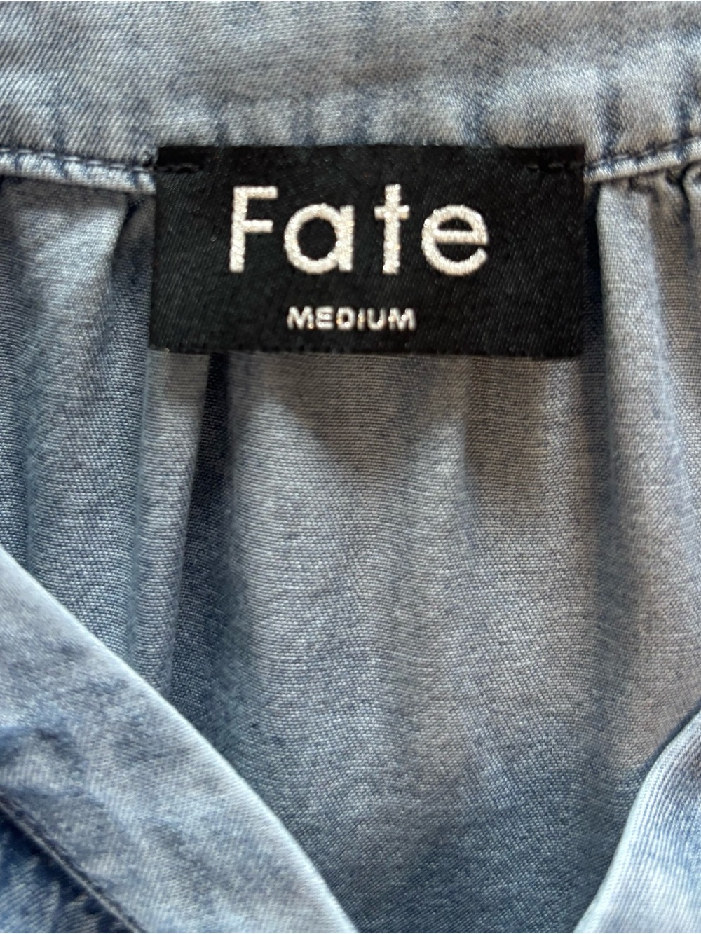 Fate Washed Blue Ruffle Button-Front Blouse - Picture 3 of 3